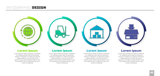 集全球运输及纸箱、叉车、仓库及纸箱为一体。业务信息模板。向量图片下载