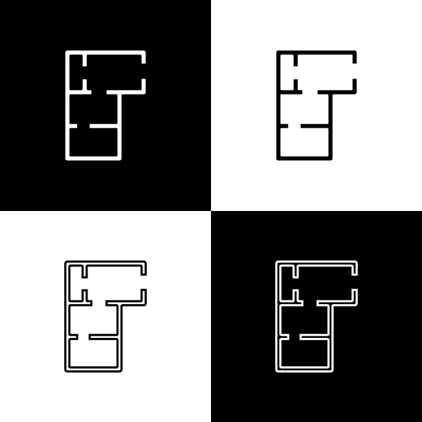 设置房子计划图标孤立在黑色和白色背景。向量图片下载
