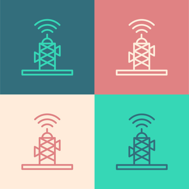 波普艺术线无线天线图标隔离在彩色背景。无线天线与网络信号技术。向量图片下载