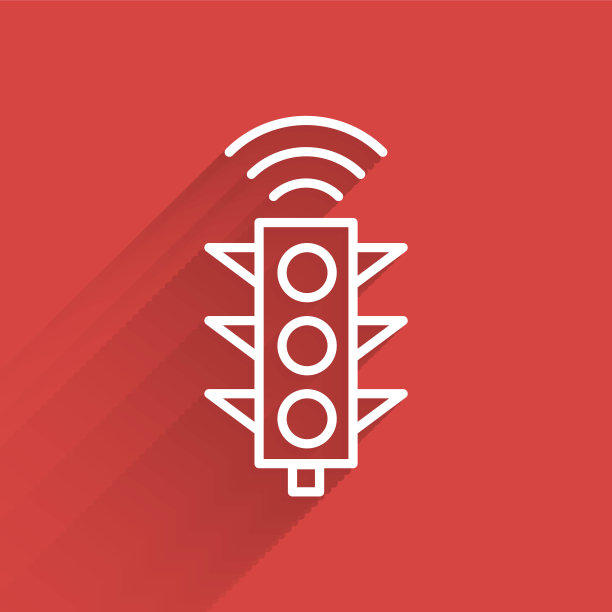 白线智能交通灯系统图标孤立与长阴影。物联网概念与无线连接。向量图片下载