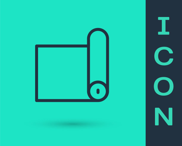 黑线健身垫卷图标隔离在绿色背景上。瑜伽垫。运动设备。向量图片下载