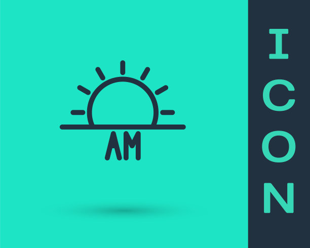 黑线日出图标孤立在绿色背景上。矢量图图片下载