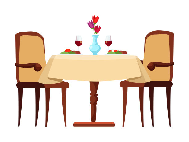 餐桌与菜肴，浪漫晚餐在餐厅孤立素材图片