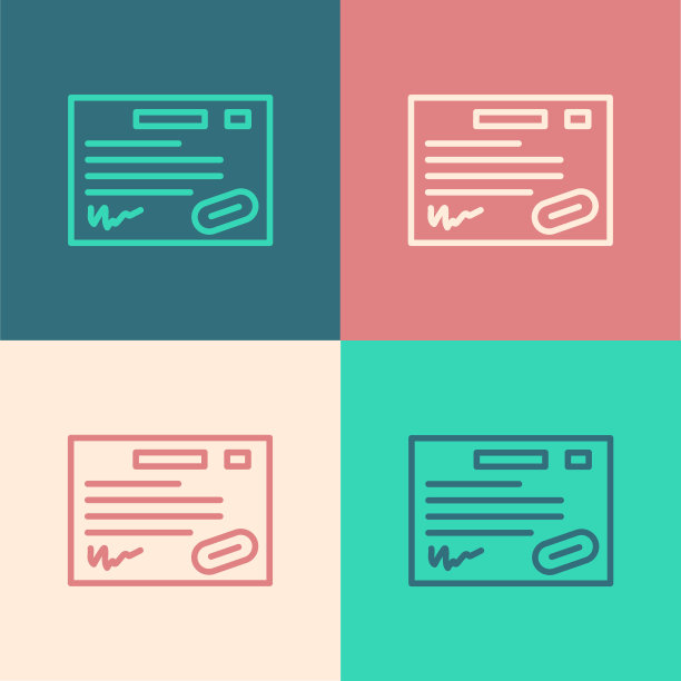 波普艺术线保修证书模板图标隔离在彩色背景上。矢量图图片下载