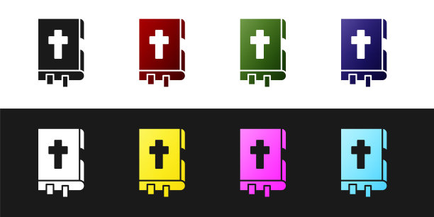 设置神圣的圣经书图标孤立的黑白背景。矢量图图片下载