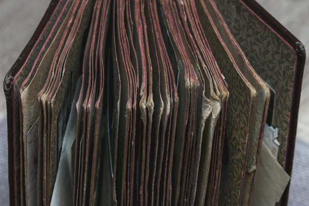 旧相册，书页破损，还有18-19世纪的宗族封面。家居用品。存储照片，保存记忆。图片下载