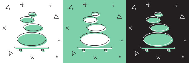 设置堆栈热石头图标隔离在白色和绿色，黑色背景。Spa沙龙配件。矢量图图片下载