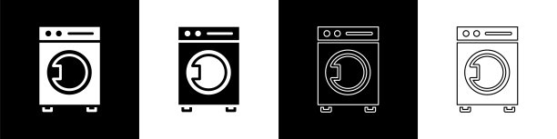 设置垫圈图标隔离在黑色和白色背景。洗衣机图标。洗衣机-洗衣机。家电的象征。矢量图图片下载