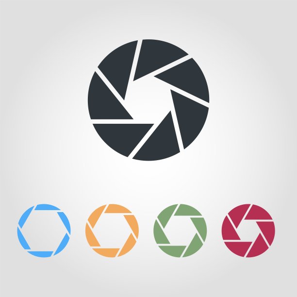 照相机快门图标。光学镜头，快门光圈象形图。收集的相机镜头光圈与隔膜花瓣。轮廓矢量图图片下载