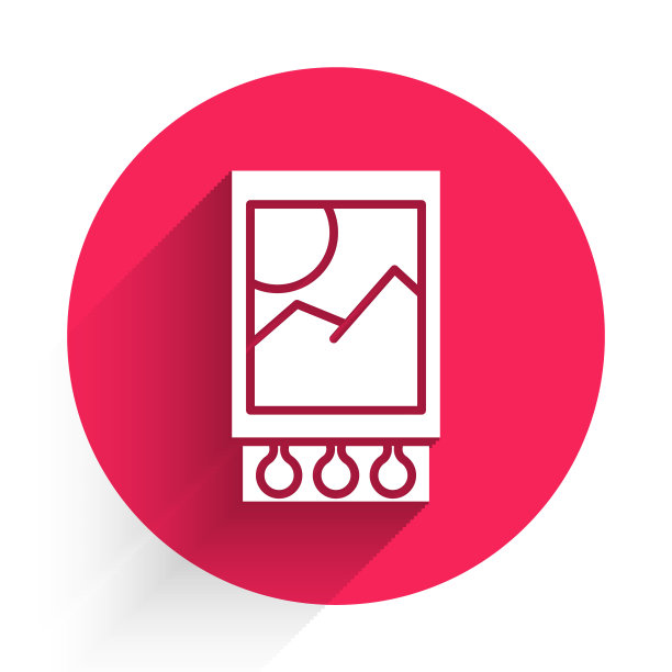 白色打开火柴盒和火柴图标孤立与长阴影。红色圆圈按钮。矢量图图片下载