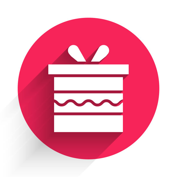 白色礼盒图标孤立与长阴影。生日快乐。红色圆圈按钮。矢量图图片下载