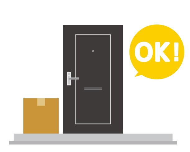 把快递员放在门口。矢量插图。图片下载