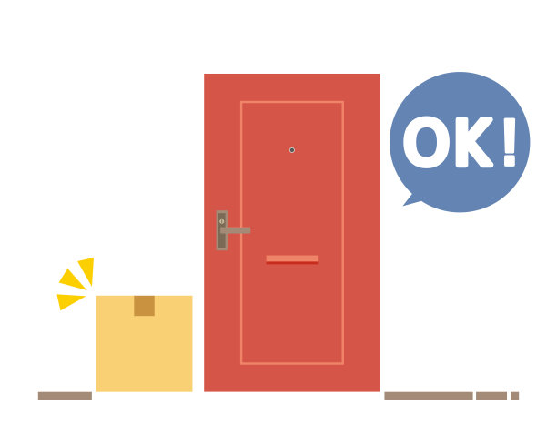 把快递员放在门口。矢量插图。图片下载