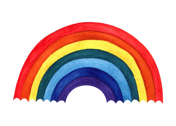 水彩彩虹。手绘颜色描边孤立在白色背景上图片下载