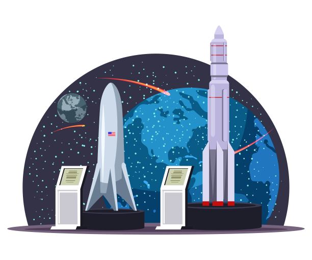 天文博物馆里有宇宙火箭和航天飞机图片下载