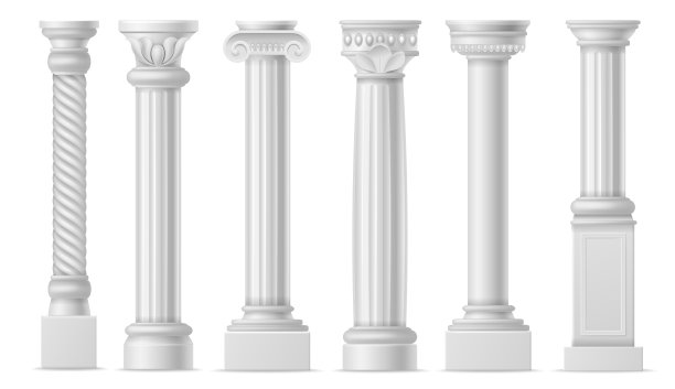 现实的列。古典古色古香的白色石柱、古罗马历史石柱、古希腊建筑大理石柱向量集图片下载