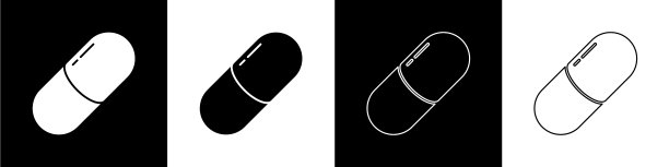 药丸或药片的图标孤立在黑色上图片下载