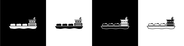 设置油船图标孤立在黑色和图片下载