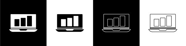 设置笔记本电脑图形图表图标隔离在黑色图片下载