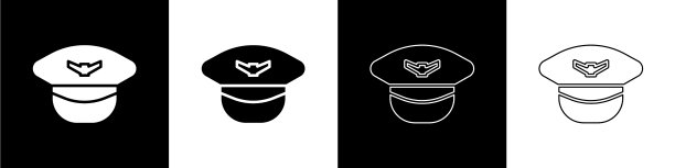 设置飞行员帽子图标隔离在黑色和白色图片下载