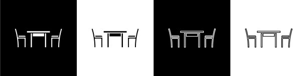 设置木桌与椅子图标孤立在黑色图片下载