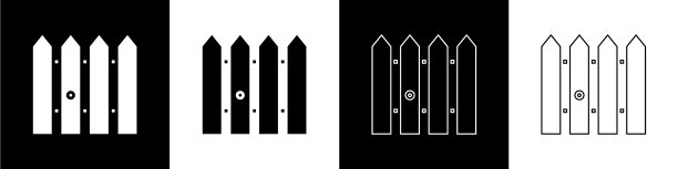 设置花园栅栏木制图标孤立在黑色和图片下载