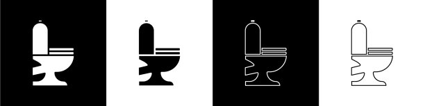 设置抽水马桶图标隔离在黑色和白色图片下载