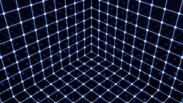 在Synthwave发光复古线框旋转霓虹立方体网格-抽象背景纹理图片下载