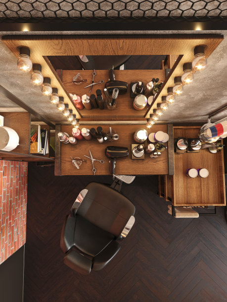 理发店工作场所室内3d插图图片下载