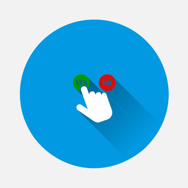 矢量图标手按是或否按钮在蓝色背景。平面图像与长阴影。图片下载