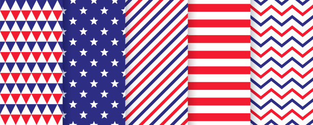 美国无缝模式。矢量插图。7月4日蓝色，红色印花。图片下载
