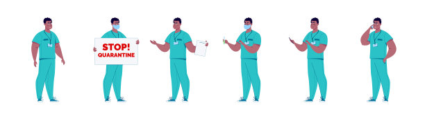 医生角色创造设置各种姿势和姿势。孤立。男医生。图片下载