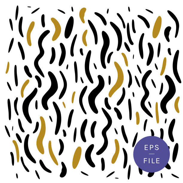美术可爱的笔触椭圆曲线线条图案。动物图案。斑马纹或老虎纹。大胆的花哨潮人向量与酷的黄金口音。古怪的抽象插画，艺术海报。艺术作品。涂鸦风格与90年代80年代的艺术装饰风格图片下载