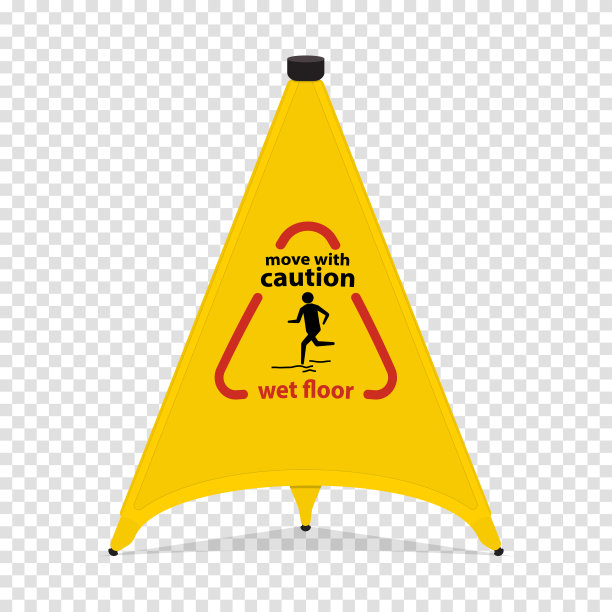 带有文字的三角形警告标志-在潮湿的地面上小心移动。适用于商场、酒店、车站、机场等公共场所。孤立在透明背景上。矢量插图。图片下载