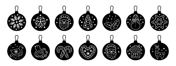 圣诞球扁平剪影卡通集字形图片下载