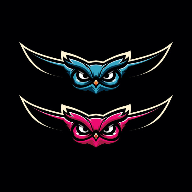 猫头鹰游戏吉祥物标志矢量插图图片下载