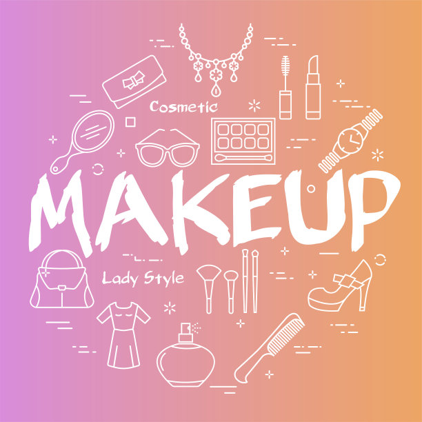 渐变旗帜的女人配件与白色文本化妆图片下载