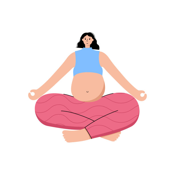 瑜伽扁平风格矢量插画：健康孕期图片下载