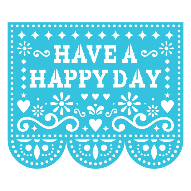 有一个快乐的日子矢量贺卡庆祝生日，婚礼或特殊事件-墨西哥Papel Picado装饰风格的蓝色背景图片下载