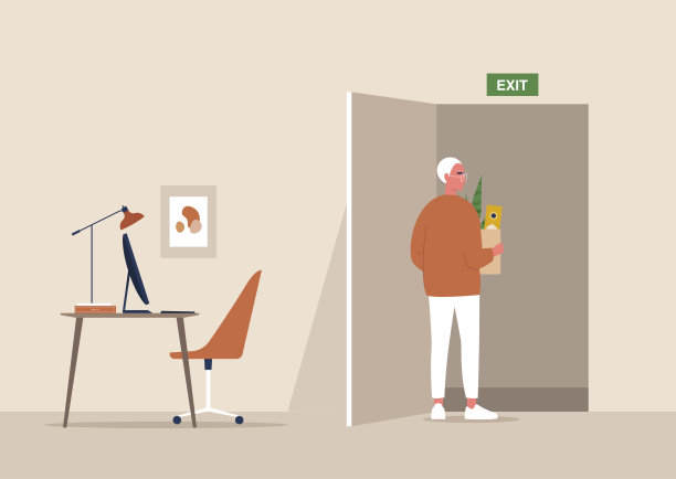 年轻男性角色被解雇、新冠肺炎大流行造成的经济危机、失业、退出标志图片下载