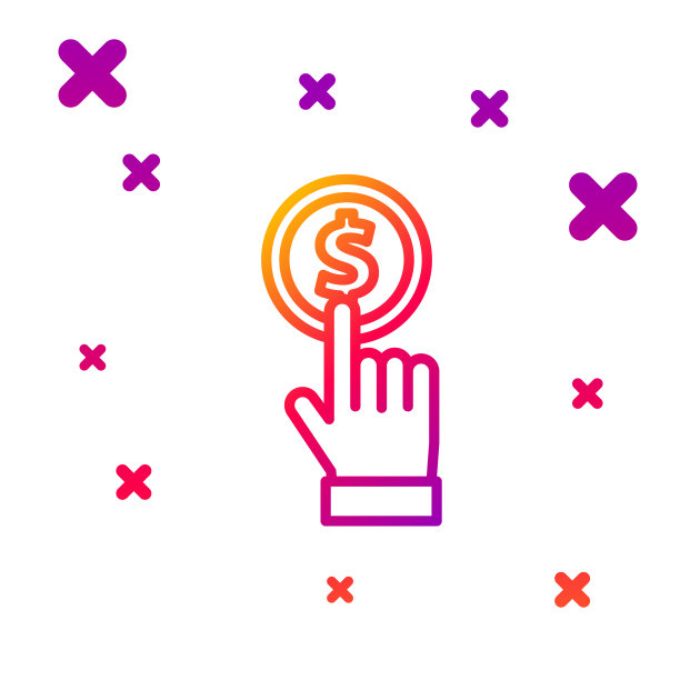 彩色线手握硬币图标孤立上图片下载