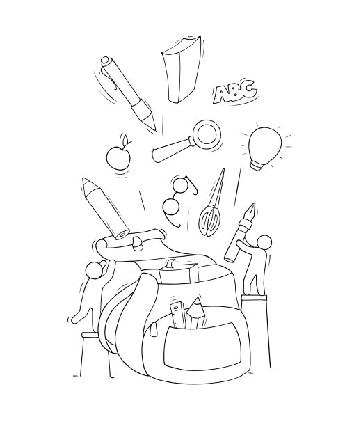 素描插图-人收拾书包。图片下载