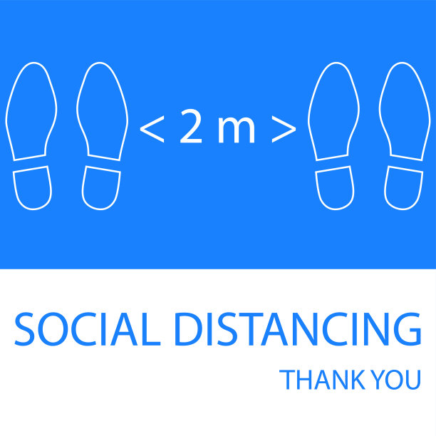 脚符号标记站立的位置，地板作为标记，人们站在6英尺远，实践到位，以加强社会距离，矢量插图图片下载
