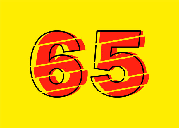 Glitch现代红色65数字设计矢量插图。数字向量时髦的平线风格。图片下载