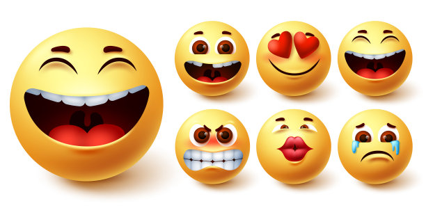 表情符号笑脸是黄色向量集。笑脸，黄色可爱的脸图片下载