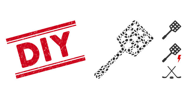 纹理diy线印章和拼贴球拍图标图片下载