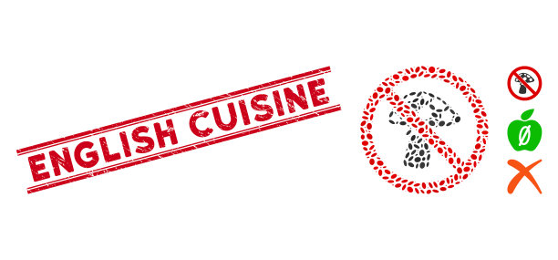 纹理英文烹饪线印章和拼贴号图片下载