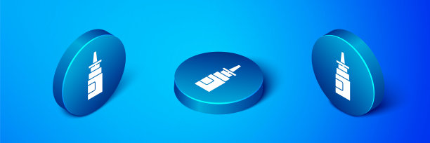 等距瓶鼻喷剂图标孤立在蓝色背景。蓝色圆按钮。矢量图图片下载