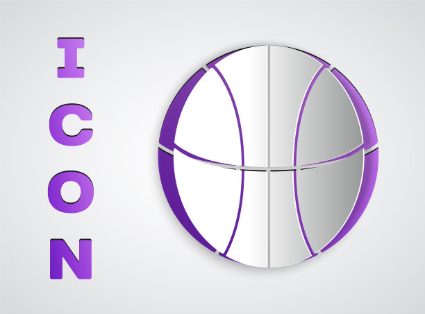 剪纸篮球图标孤立在灰色背景。运动的象征。纸艺术风格。矢量图图片下载