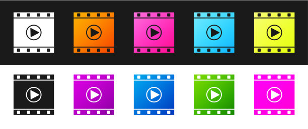 设置播放视频图标隔离在黑白背景。薄膜带标志。矢量图图片下载